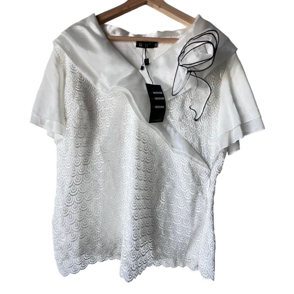 Women's Vintage Giti off  blouse floral casual textured top short sleeve XXL.